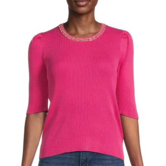 Nanette Nanette Lepore NWT Jewel Neck Ribbed Sweater Sz L - Picture 1 of 7